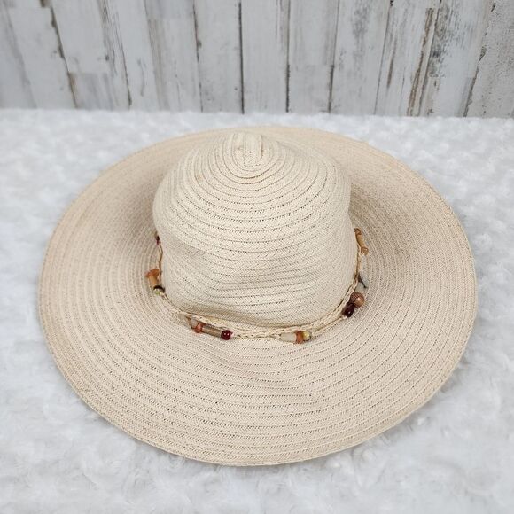 Elegant Cream Sun Hat with Beaded Detail - Picture 3 of 12